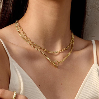 Double Layer OT Buckle Necklace – Gold Chain Statement with Modern Edge